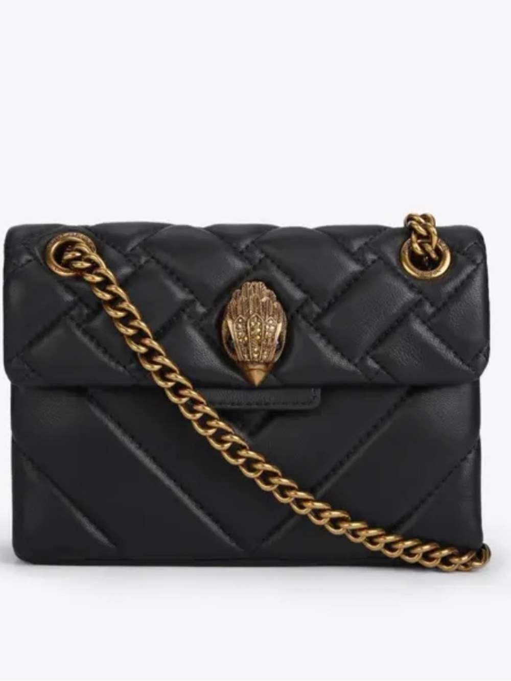Black Quilted Leather Shoulder Bag with Gold Chain